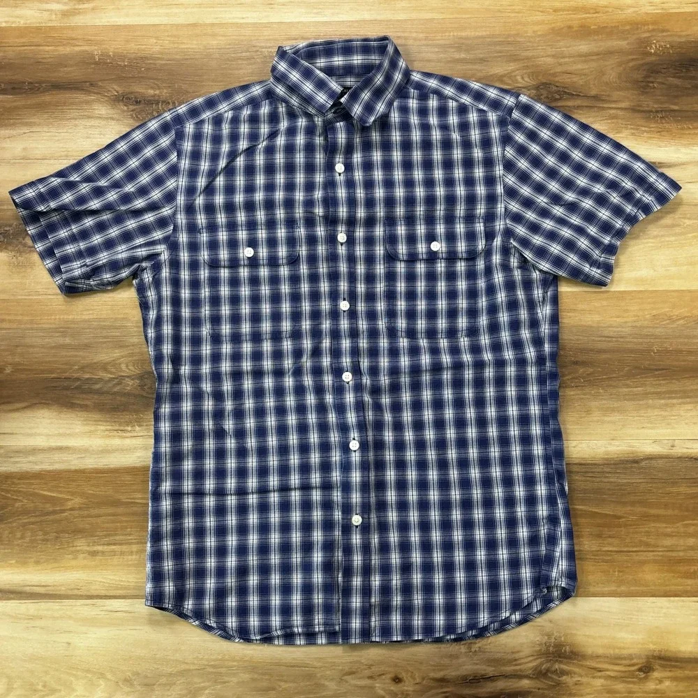 Banana Republic Button Down Shirt Size S Plaid Cotton Short Sleeve Blue White